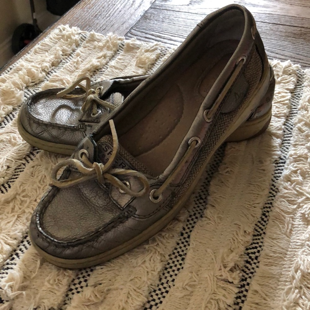Sperry Topsider pewter leather boat shoes